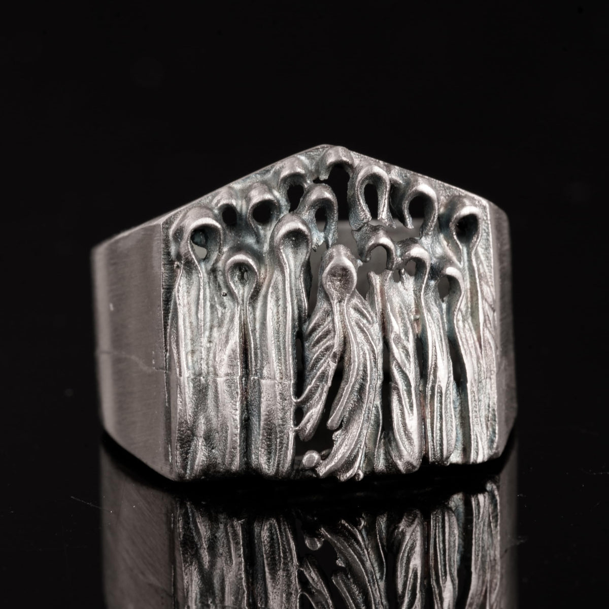 Silver Scary Ghost Handcrafted Ring — 5
