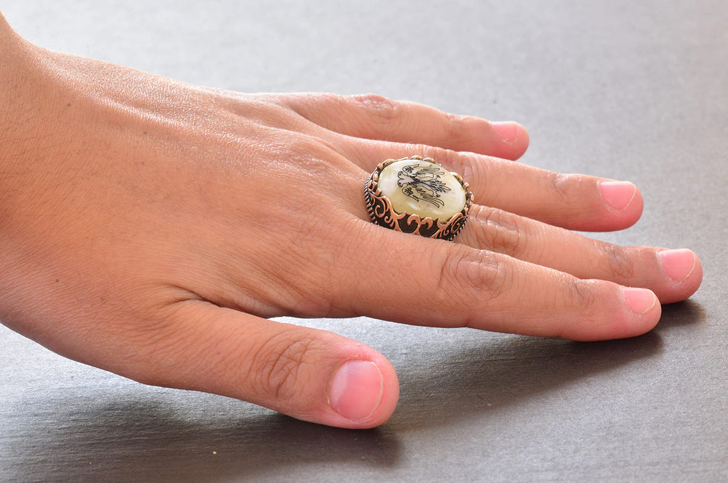 Silver Twin-Headed Eagle Ring - Pearl Detail Design — 6