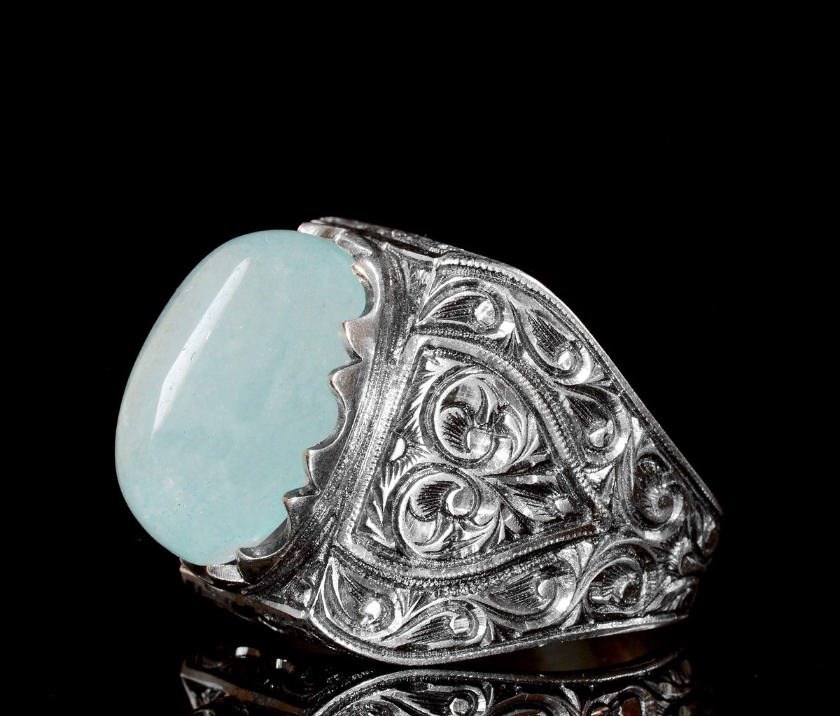 KAMBO Natural Pearl Gemstone 925 Sterling Silver Men's Ring Handmade Byzantium Vintage Statement Jewelry Gift for Him Ch