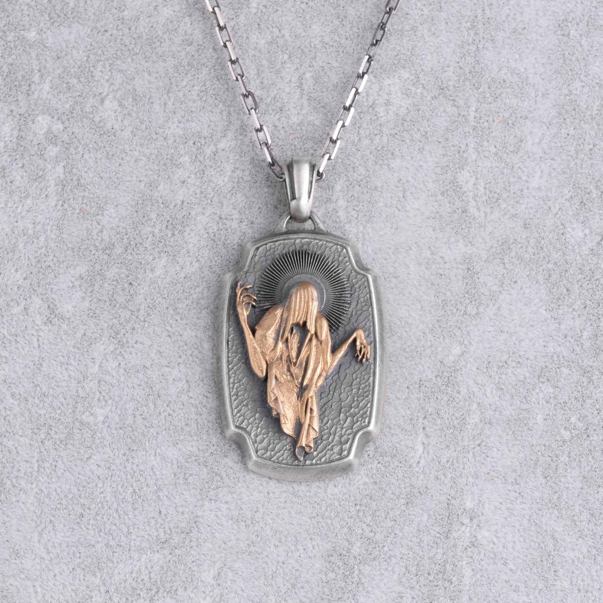 KAMBO 925 Sterling Silver Men's Necklace - Azrael Pendant - Symbolic Gothic Jewelry - Handmade Spiritual Necklace with Chain (Gold Plated) — 4