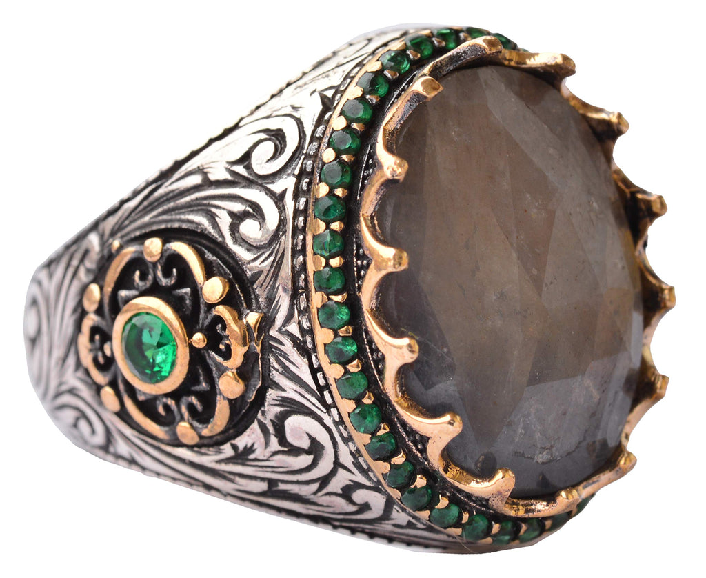 Natural Sapphire Stone King Ring - Men's 925 Sterling Silver Ring