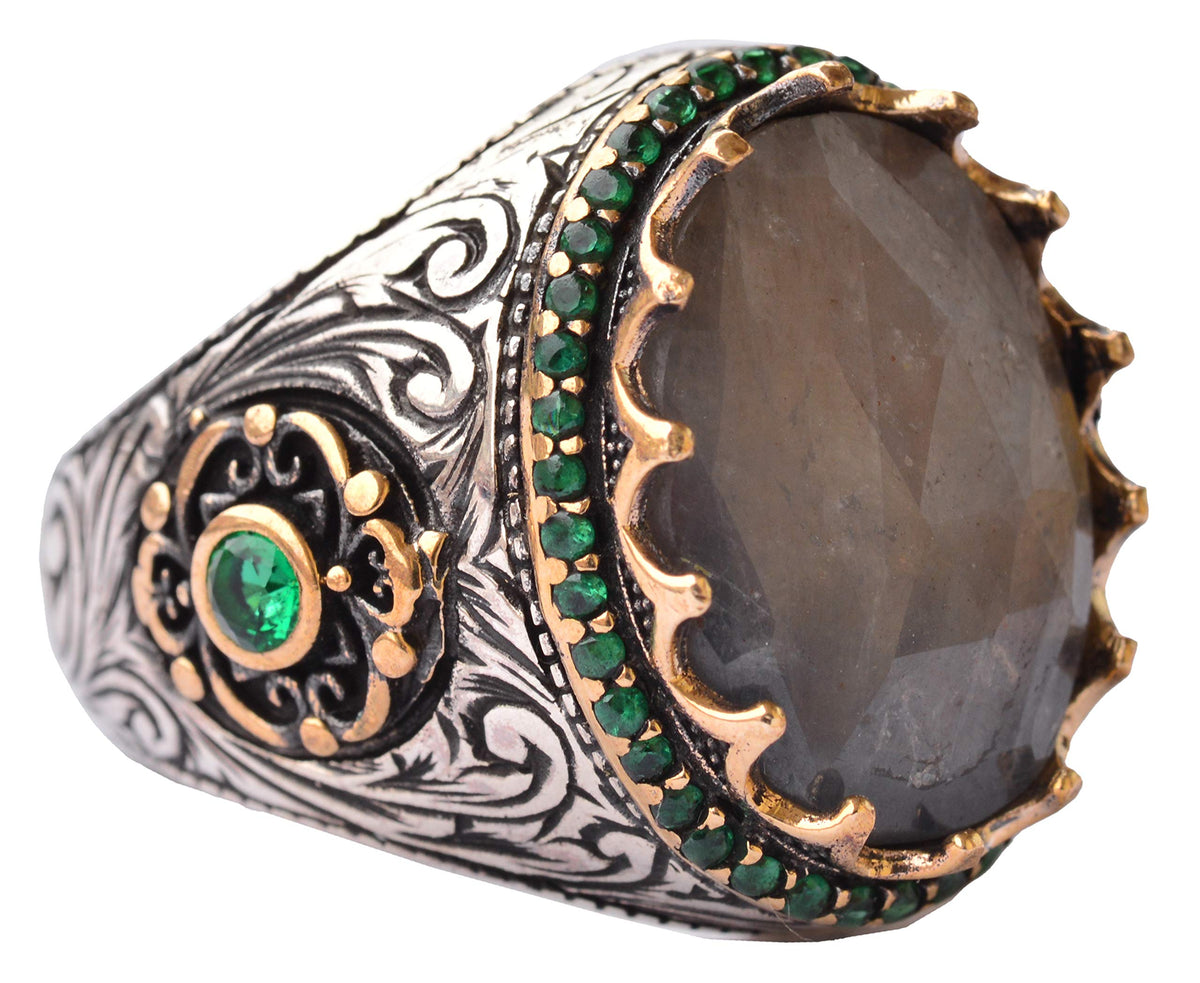 Natural Sapphire Stone King Ring - Men's 925 Sterling Silver Ring