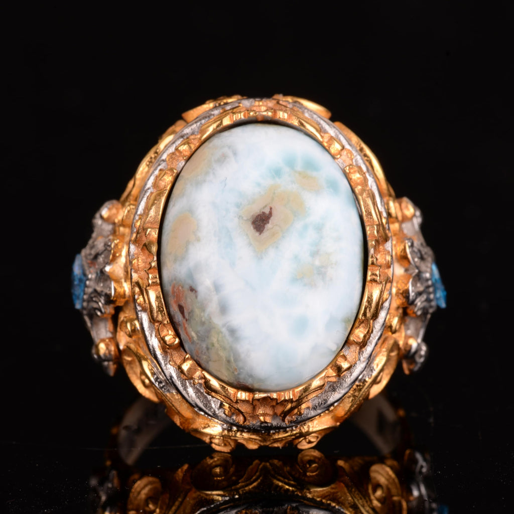 Natural Larimar Stone Men's Ring - 925 Sterling Silver Handmade Ring — 2
