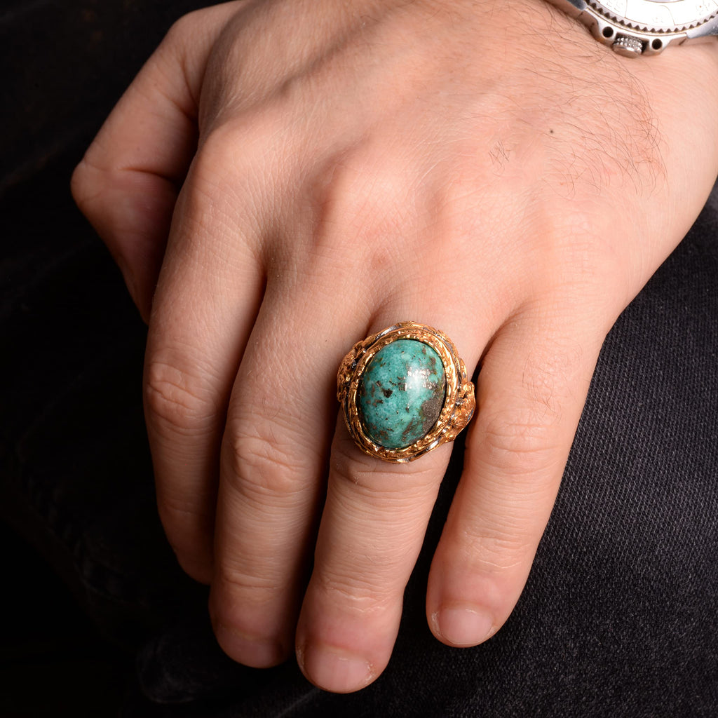 Natural Arizona Turquoise Stone Ring, 925 Sterling Silver (Model-5) — 3