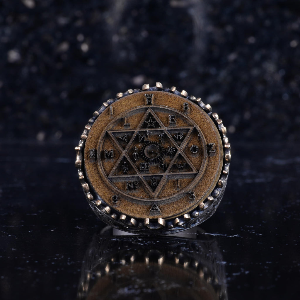 KAMBO Large Men's Ring – 925 Sterling Silver Handmade Ring – Round Ottoman Style Amulet Statement Ring – Vintage Artisan Men's Jewelry (Seal of Solomon Dark Antique) — 4