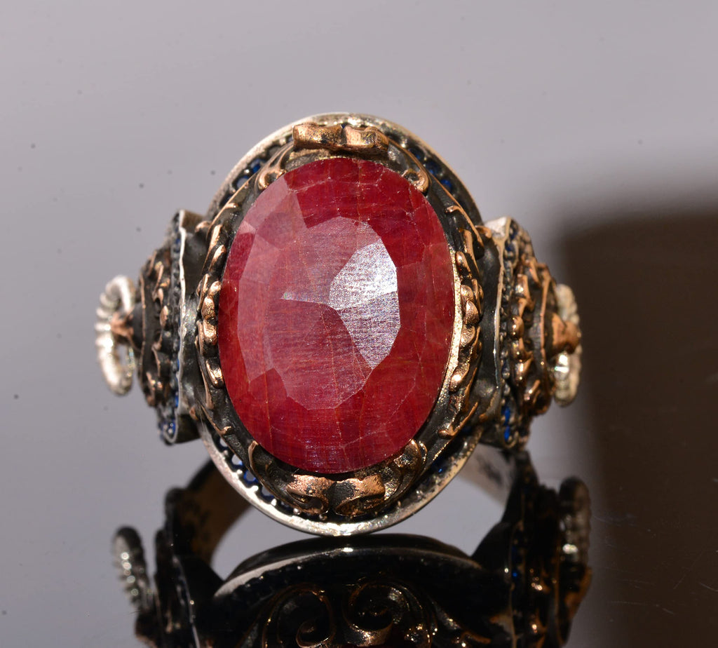 Handmade 925 Sterling Silver Lion Design Ring - Natural Ruby — 5