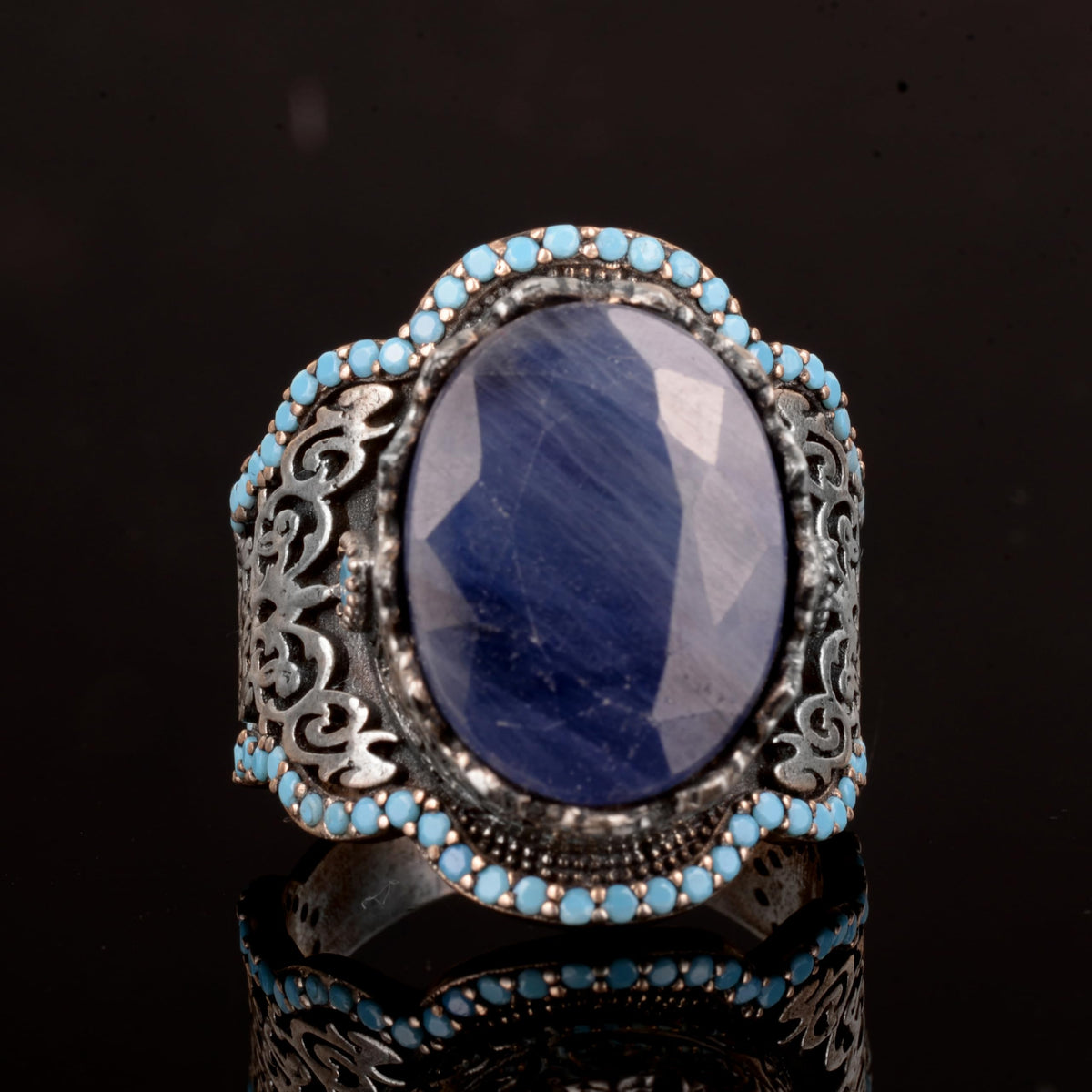 Handmade 925 Sterling Silver Men's Ring - Natural Stone (Sapphire) — 6