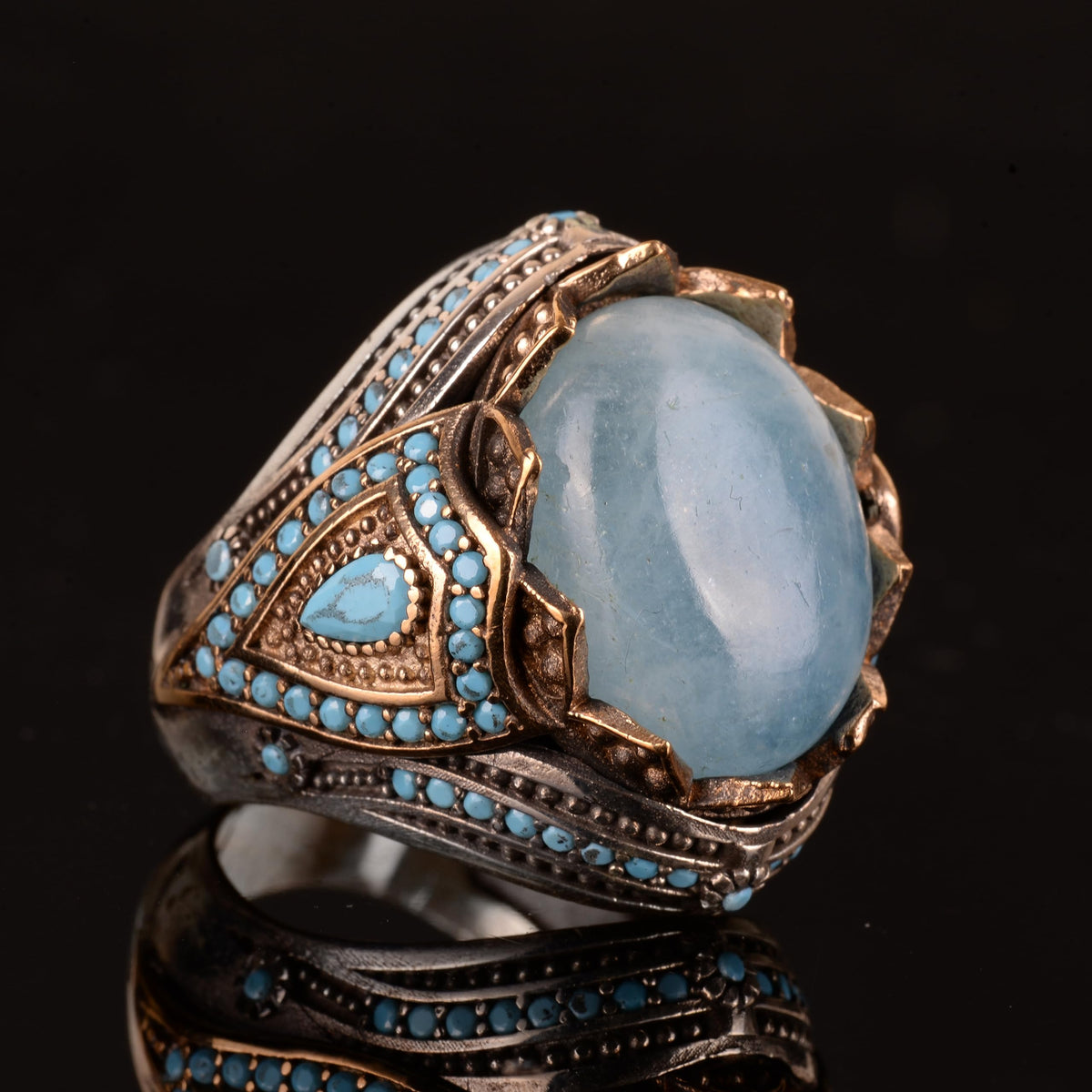 Natural Aquamarine Stone Ring - Handmade 925 Sterling Silver Ring — 4