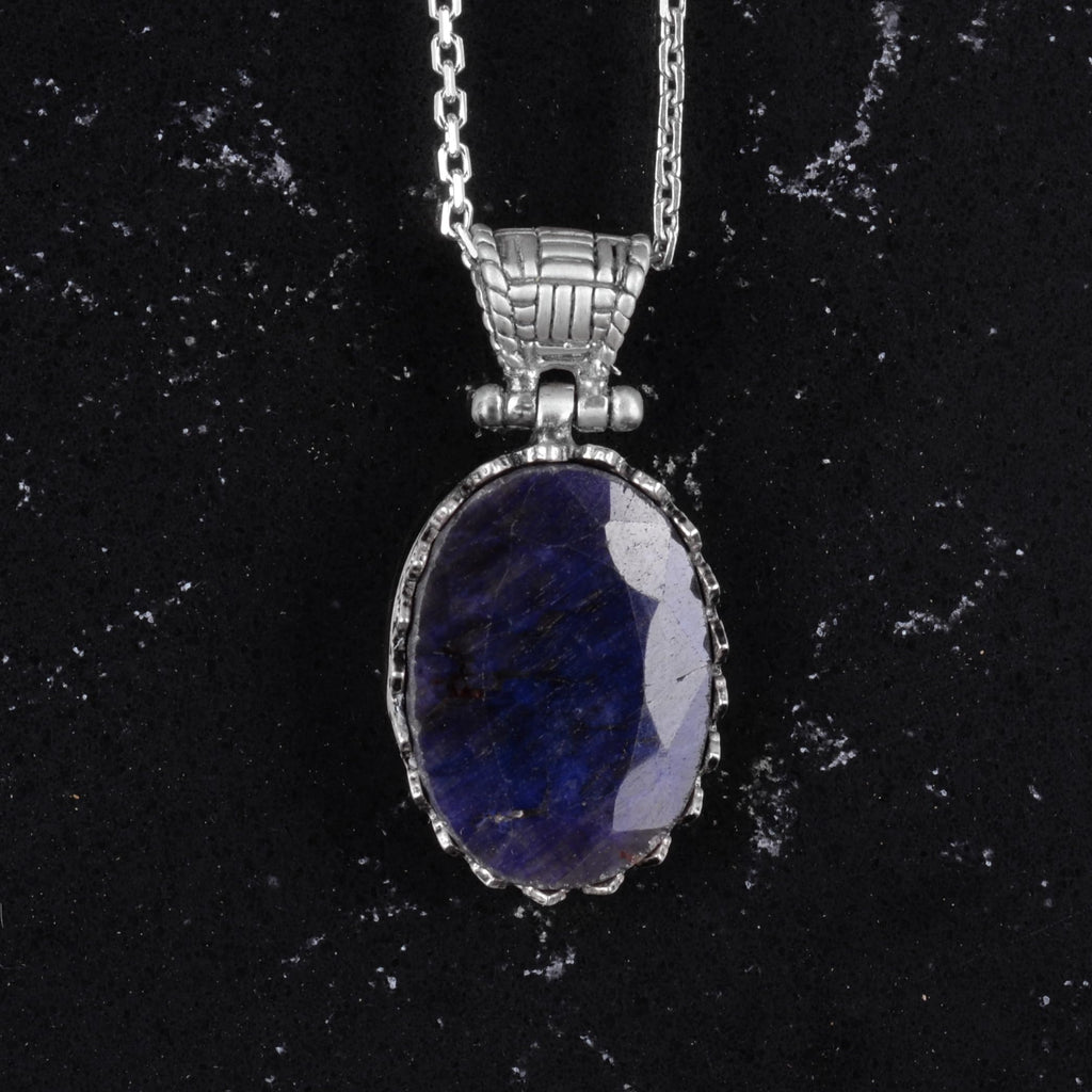 Natural Stone Necklace - 925 Sterling Silver Necklace (Sapphire) — 4
