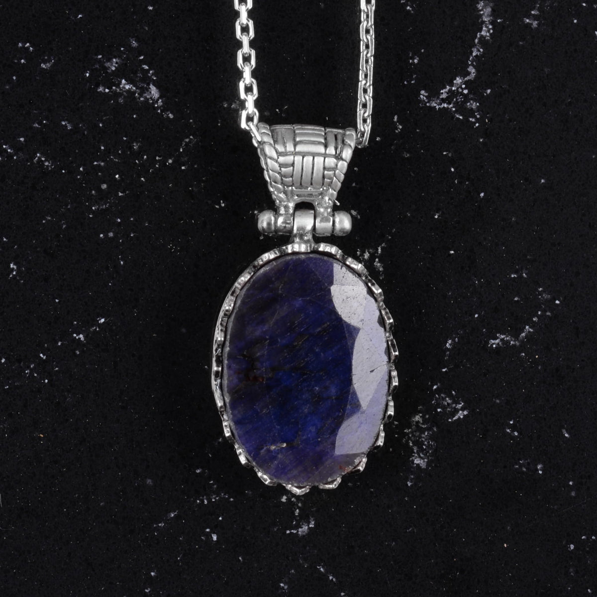 Natural Stone Necklace - 925 Sterling Silver Necklace (Sapphire) — 4