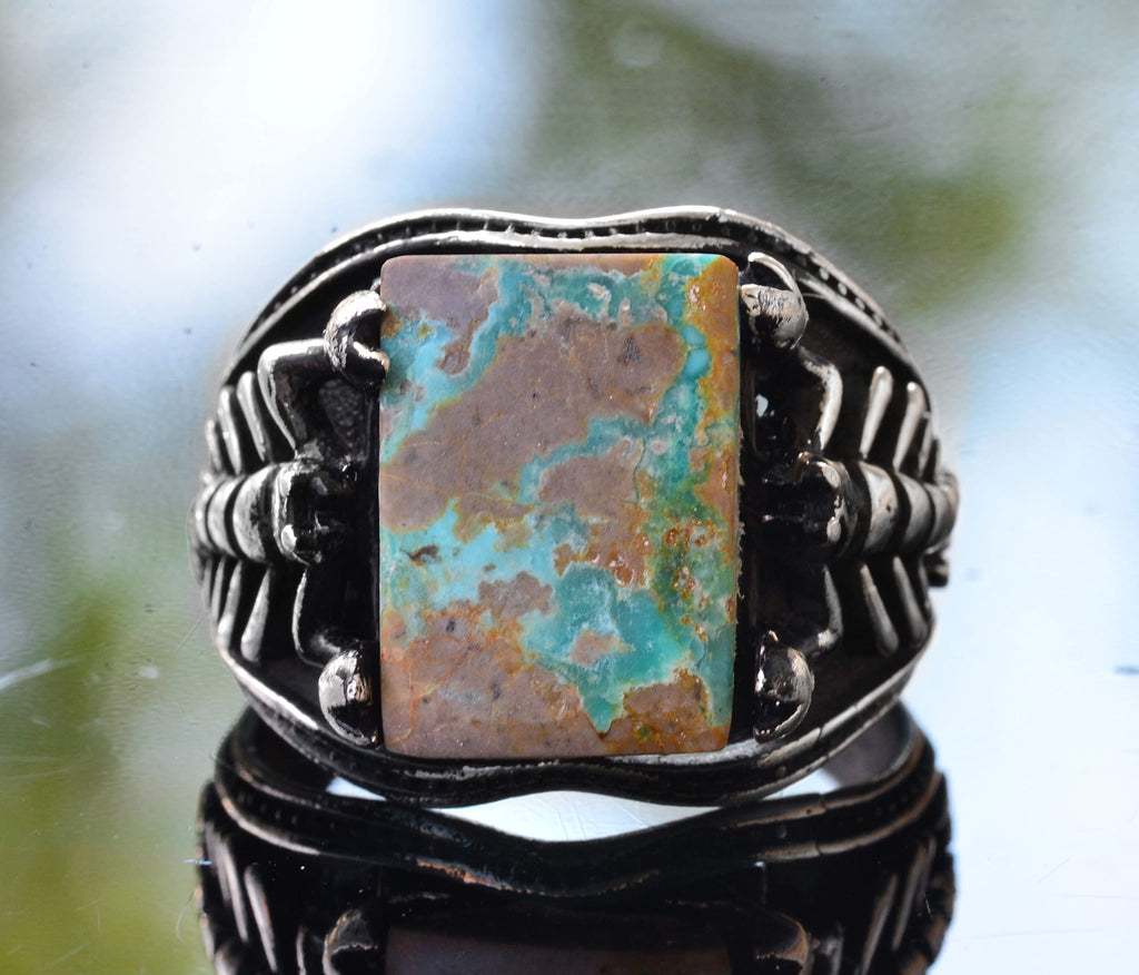KAMBO Natural Turquoise Stone Men's Ring, Handmade Scorpion Design, 925 Sterling Silver Ring (Style-2) — 2