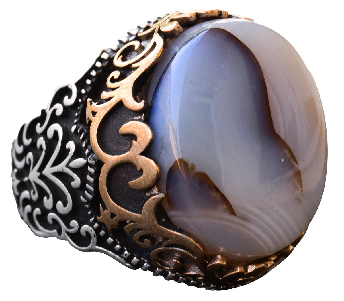 Silver Ring - Slim Design with Natural Agate Stone