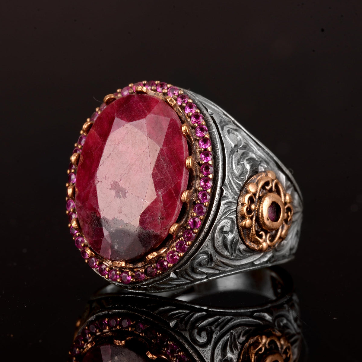 Natural Ruby Stone Ring, Ruby Ring, Silver Ring, Handmade Men's Ring, Pink — 5