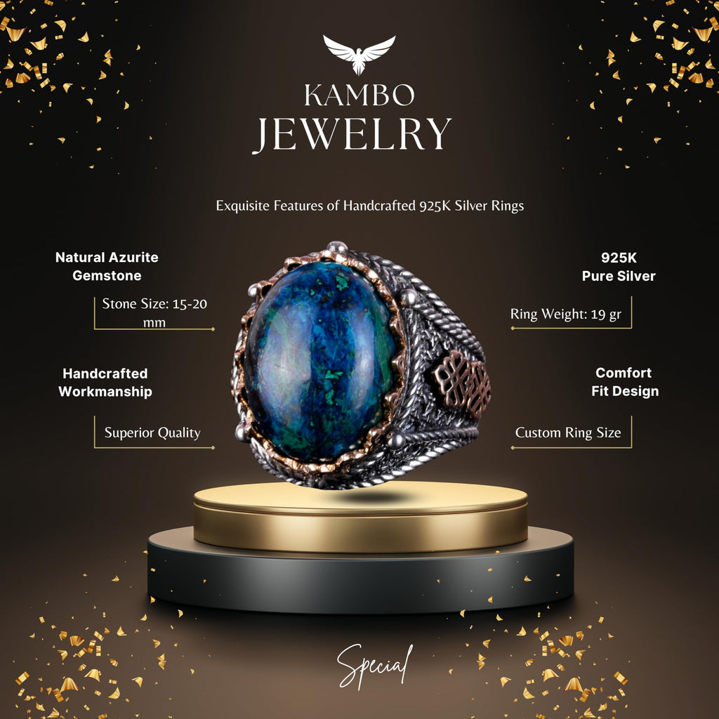 Silver Natural Azurite Gemstone Ring — 6