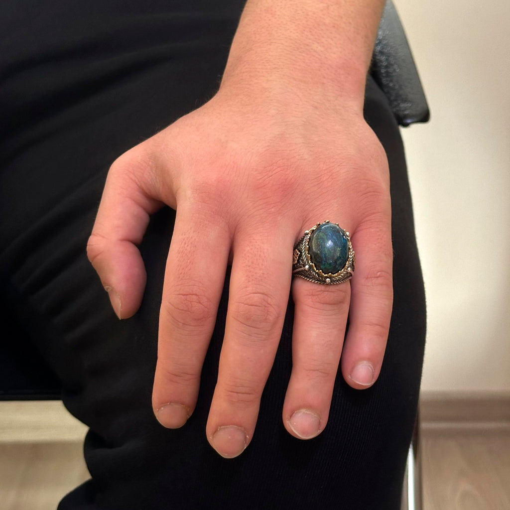 Silver Natural Azurite Gemstone Ring — 3