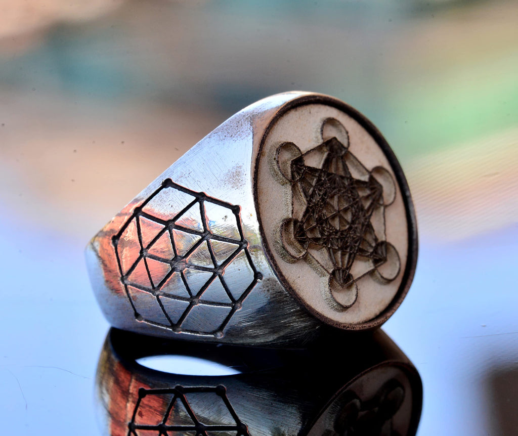 KAMBO Metatron Ring Handmade 925 Sterling Silver Minimalist Statement Talisman Ring with Sacred Geometry Motif for Men, 