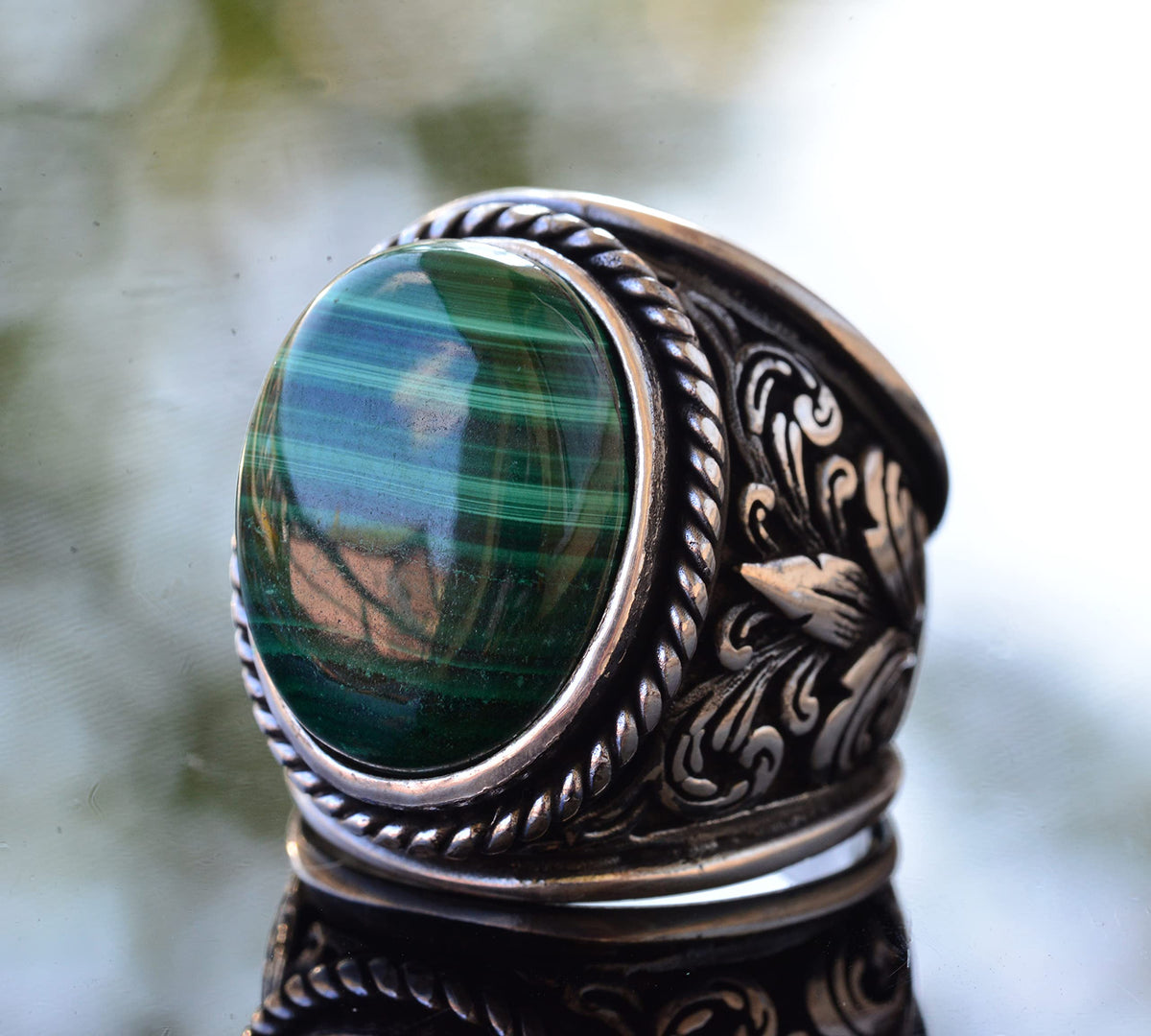 For Natural Stone Collection: 925 Sterling Silver Ring - Malachite — 3