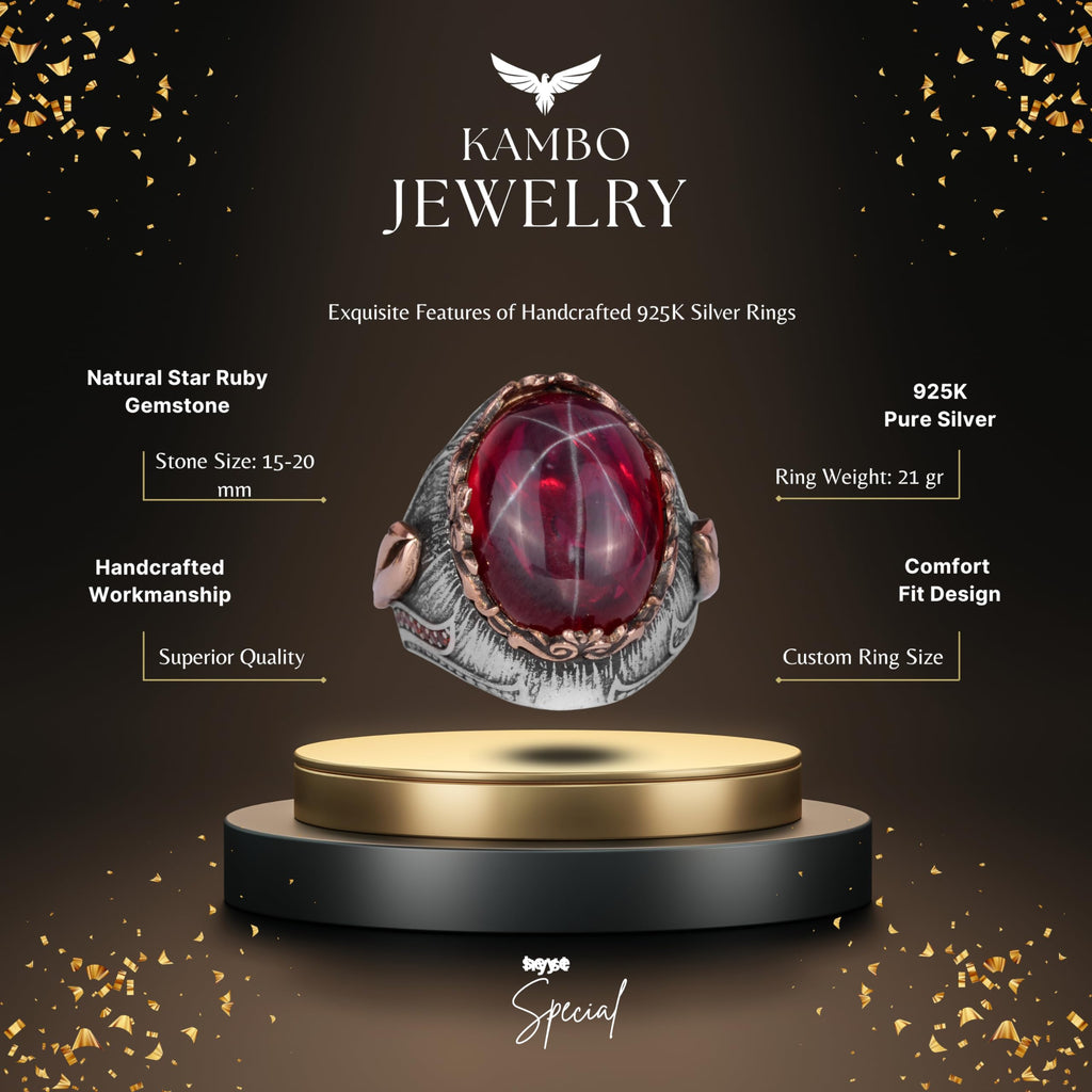 Natural Star Ruby Stone Silver Men's Ring, Handmade Ring, Sultan Ring — 2