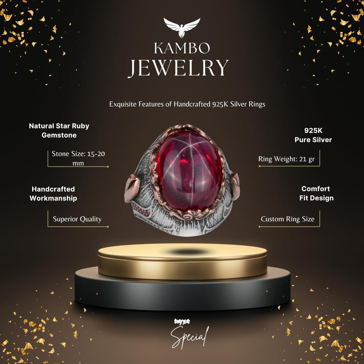 Natural Star Ruby Stone Silver Men's Ring, Handmade Ring, Sultan Ring — 2