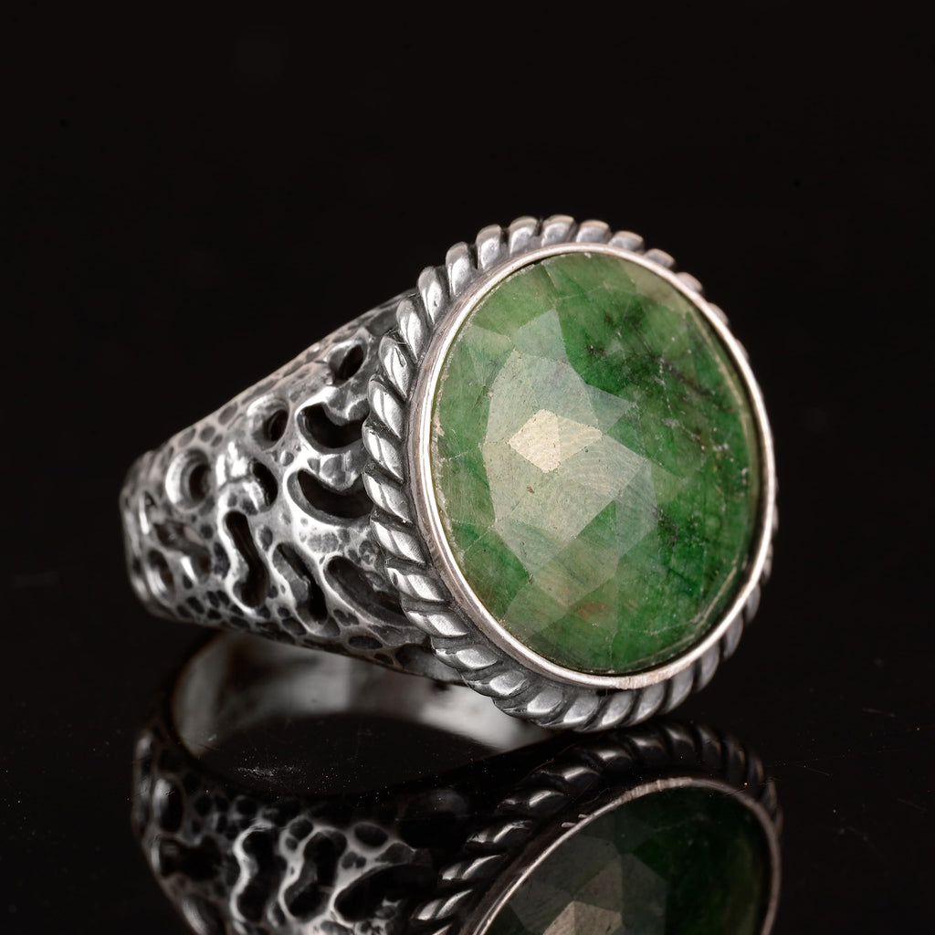 Natural Sapphire Stone Men's Ring, Vintage Ring, 925 Sterling Silver — 8
