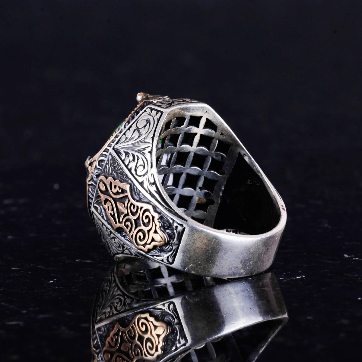 925 Sterling Silver Ring, Green Cat's Eye Stone Ring, Designer Silver Men's Ring — 6