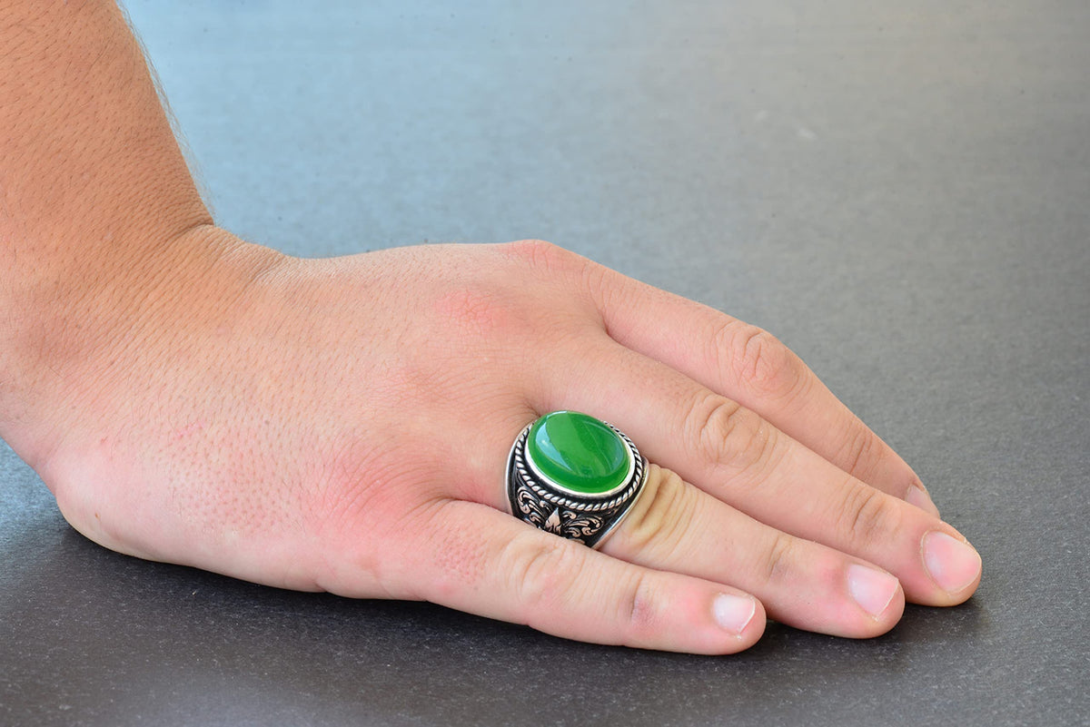 For Natural Stone Collection: 925 Sterling Silver Ring - Jade Stone — 6
