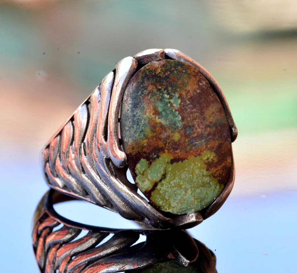 Natural Arizona Turquoise Stone Ring - Silver Men's Ring (Model-2) — 3