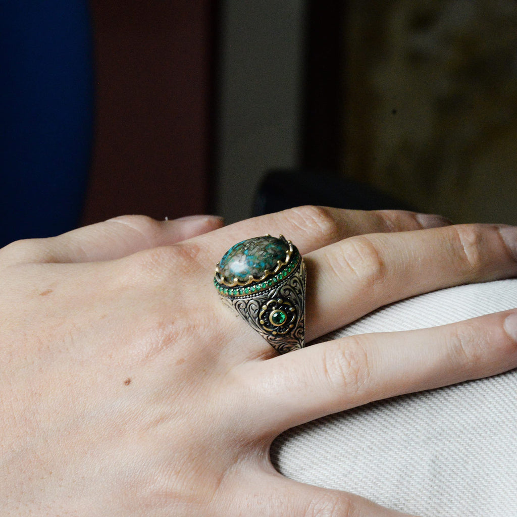 Handmade Natural Arizona Turquoise Stone Ring, 925 Sterling Silver (Model-4) — 7
