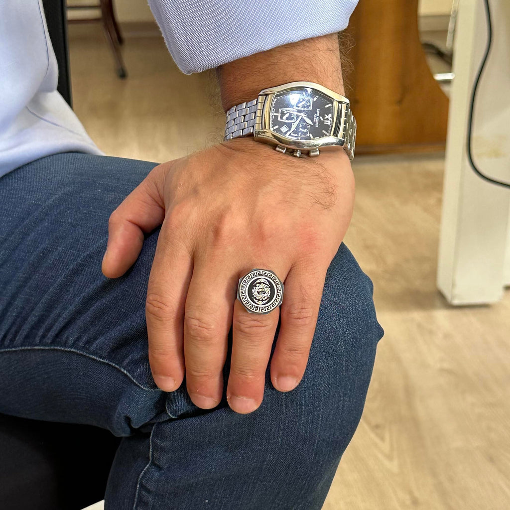 925 Sterling Silver Ring - Greek Key Pattern Men's Ring — 3