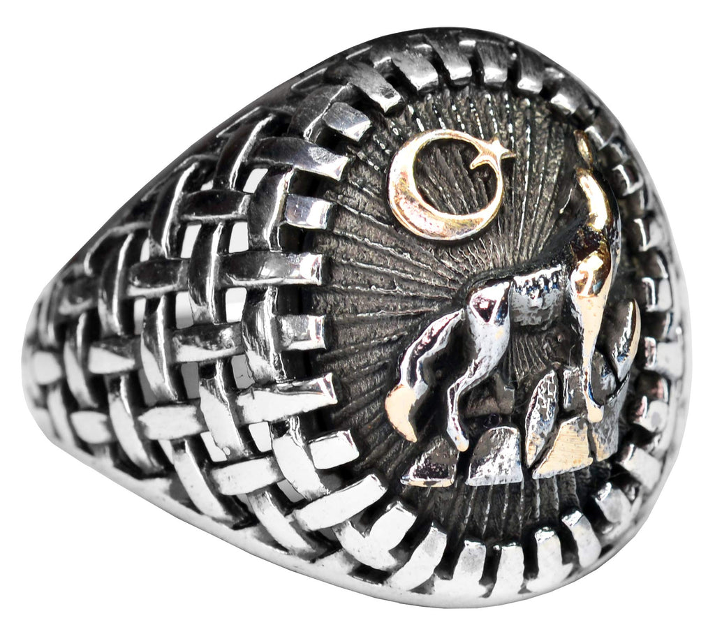 KAMBO Handmade 925 Sterling Silver Men's Wolf Design Ring, Vintage Howling Wolf Wildlife Motif Statement Ring, Cocktail 