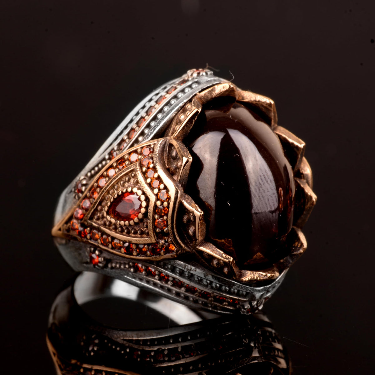 Natural Garnet Stone, 925 Sterling Silver Men's Ring — 4