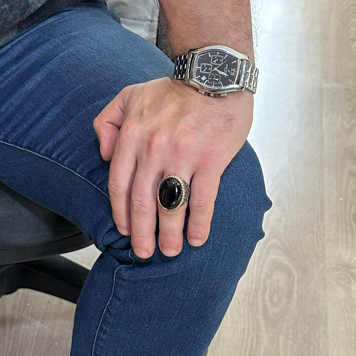925 Sterling Silver Men's Ring, with Natural Onyx Stone — 3