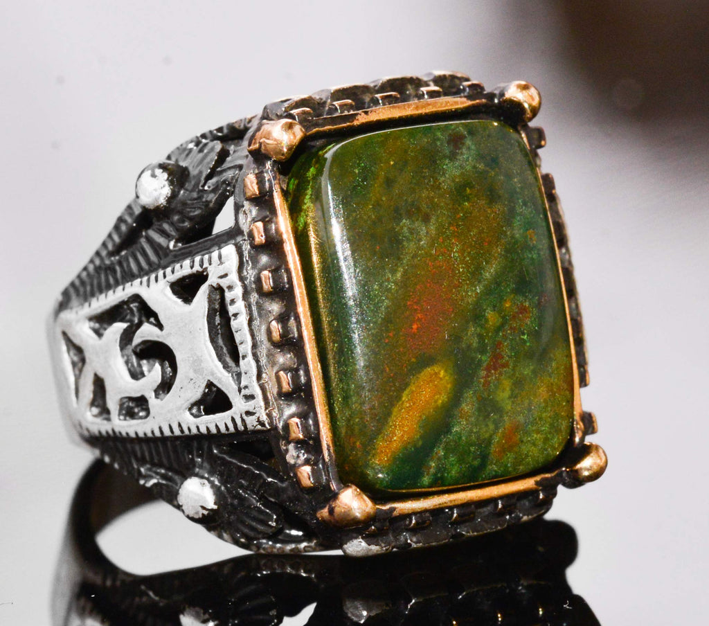 KAMBO Natural Bloodstone Handcrafted Ring, 925 Sterling Silver Men's Ring, Solid Silver Men's Ring — 3