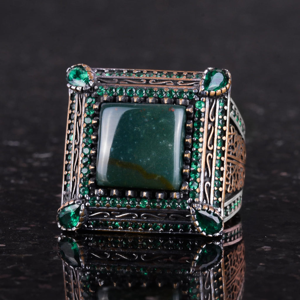 Handmade 925 Sterling Silver Men's Ring - Natural Malachite Stone — 4