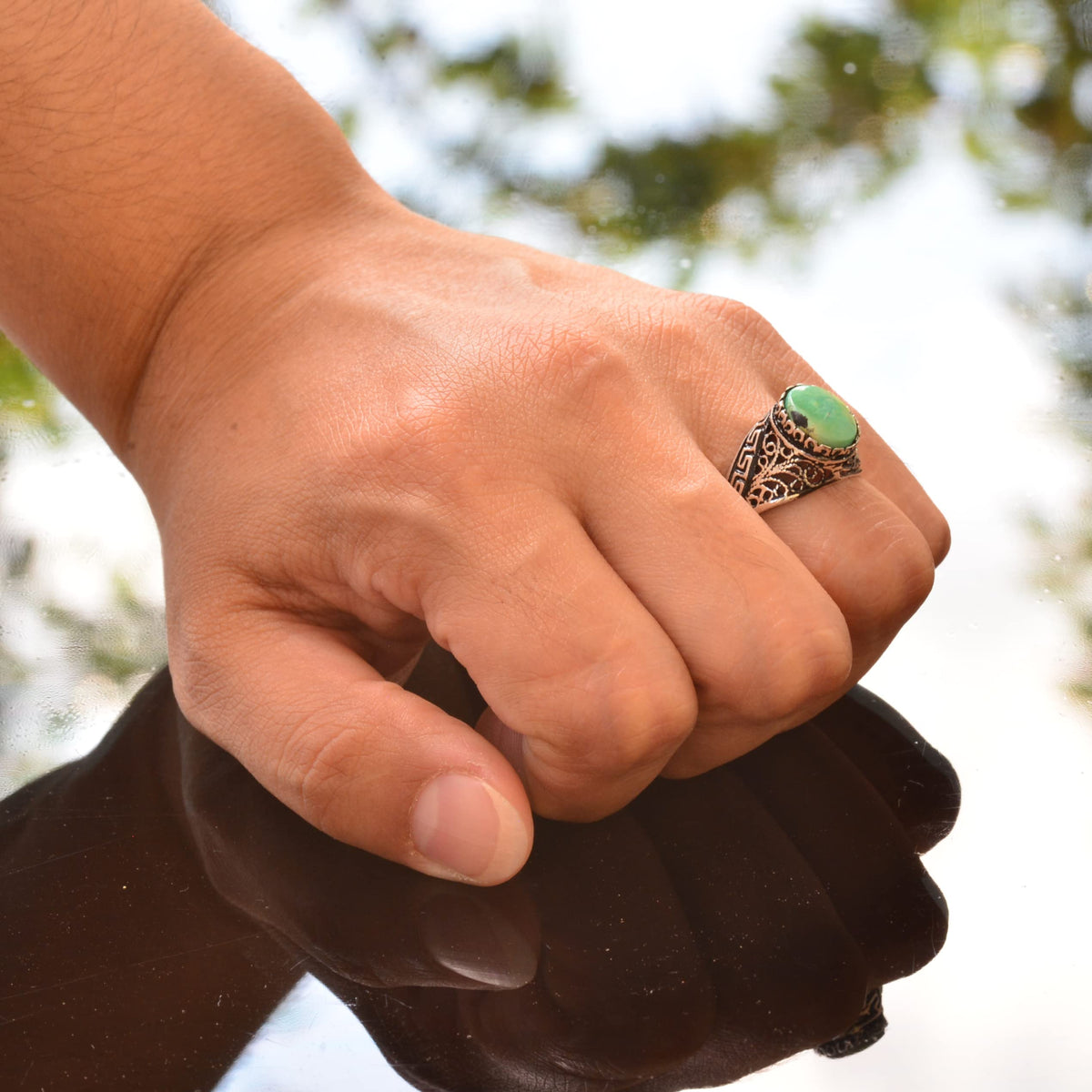 KAMBO Genuine Real Natural Arizona Turquoise Stone Men's Ring, Handmade Mini Ring, 925 Sterling Silver Men's Ring (Style-2) — 6