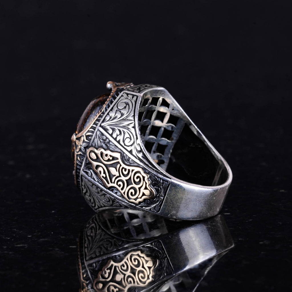 Handcrafted Natural Bronzite Stone Ring - 925 Sterling Silver Men's Ring (Model-2) — 7