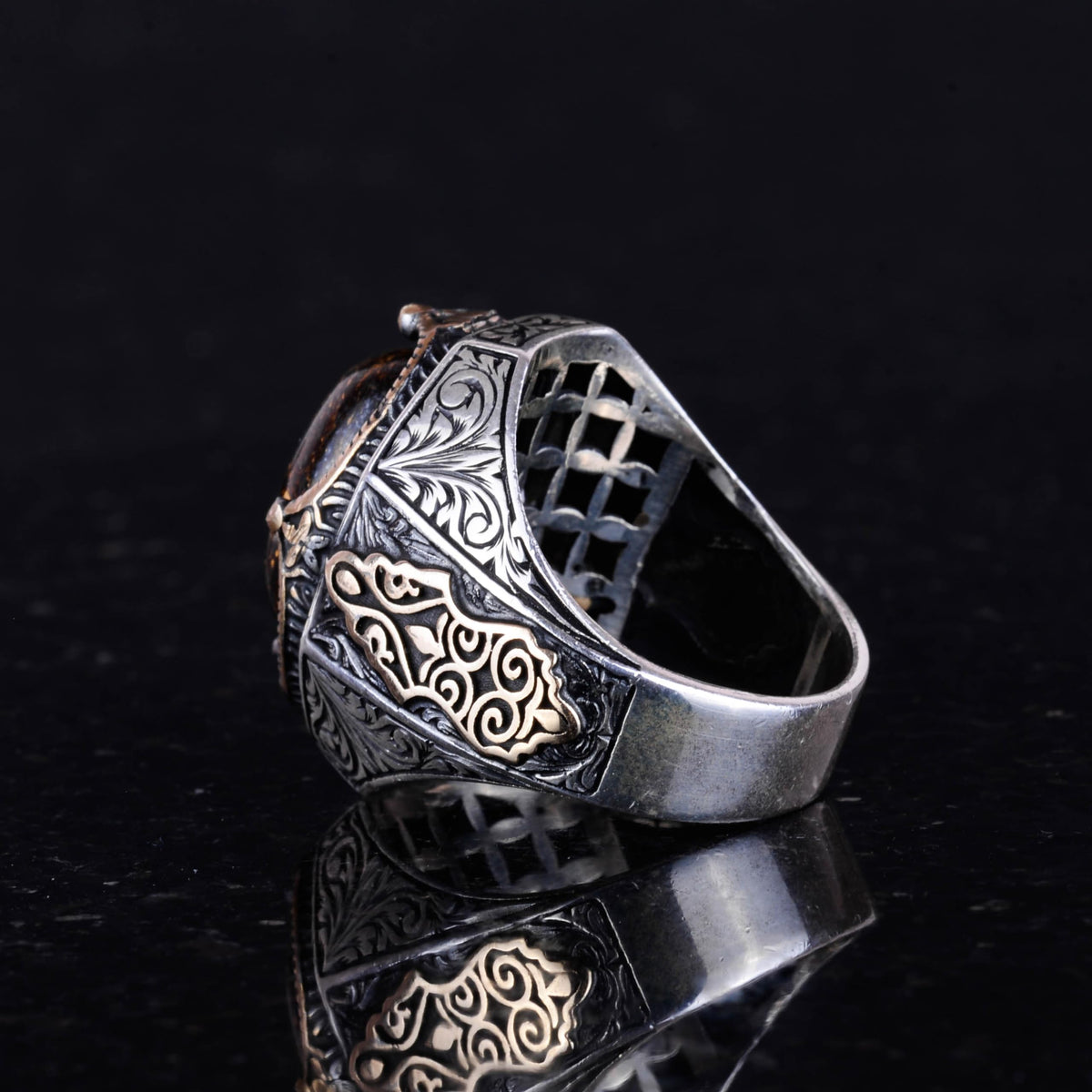 Handcrafted Natural Bronzite Stone Ring - 925 Sterling Silver Men's Ring (Model-2) — 7