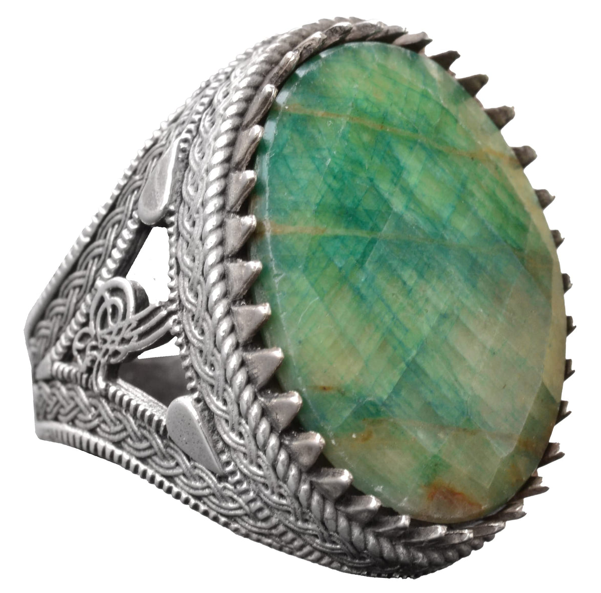Handmade 925 Sterling Silver Men's Ring - Emerald Stone - Ottoman Design