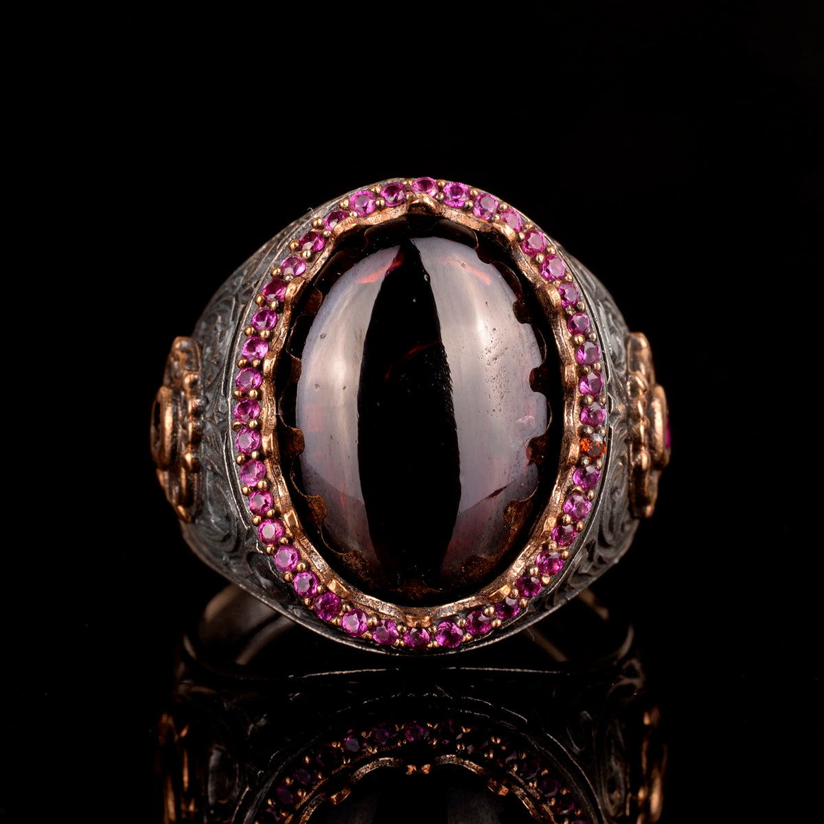 925 Sterling Silver Men's Ring Natural Garnet Stone - Handmade Expressive Ring — 3
