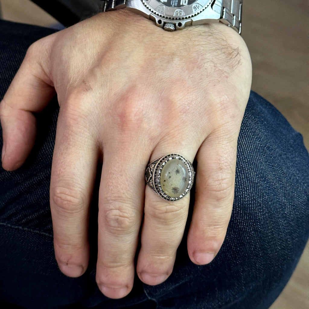 925 Sterling Silver Men's Ring, Natural Drusy Quartz Stone Ring — 3