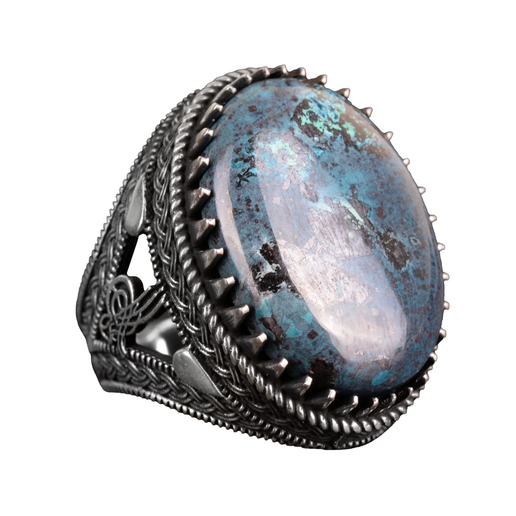 Natural Stone Ottoman Monogram Ring - 925 Sterling Silver