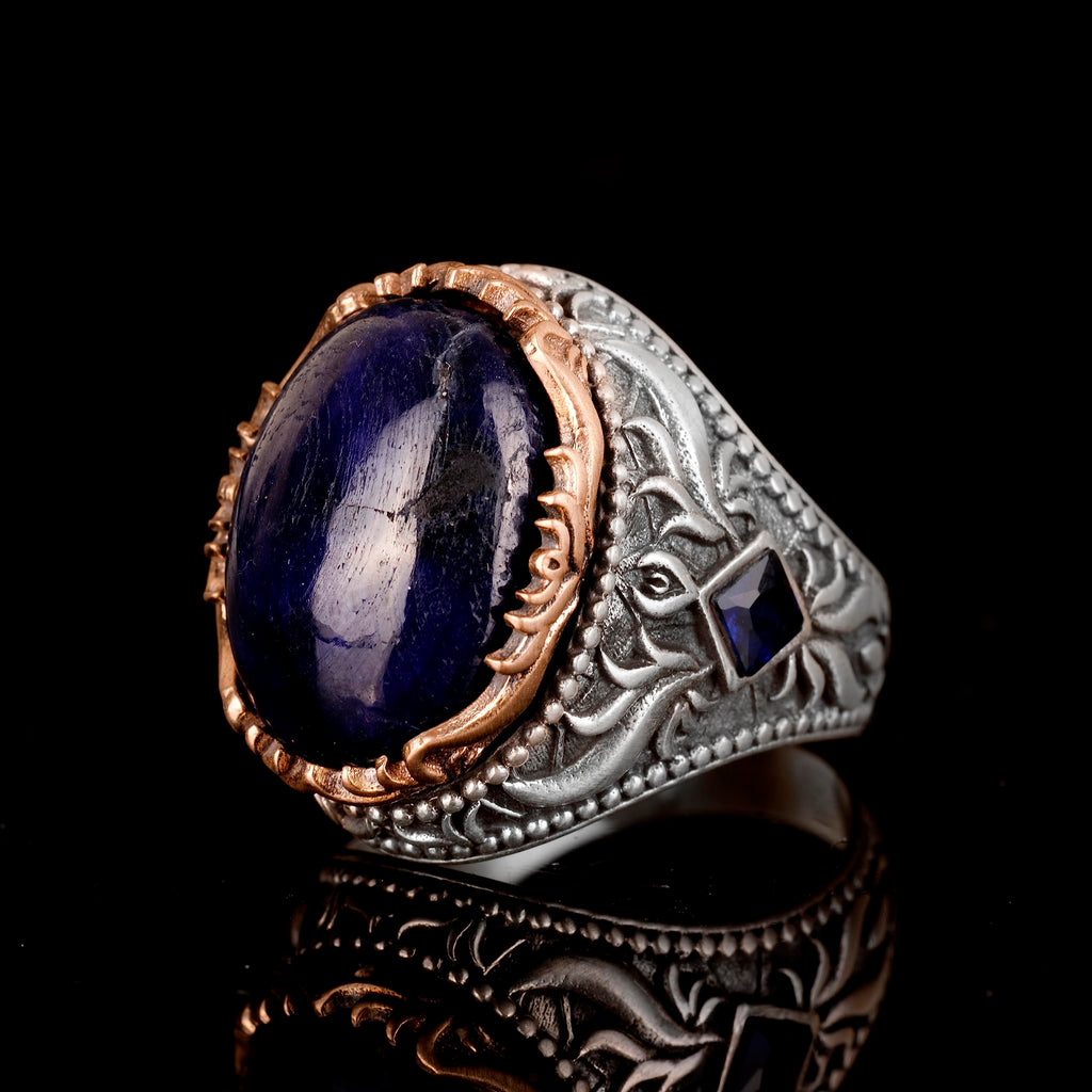 Handmade Silver Men's Ring | Natural Cabochon Sapphire Stone — 4