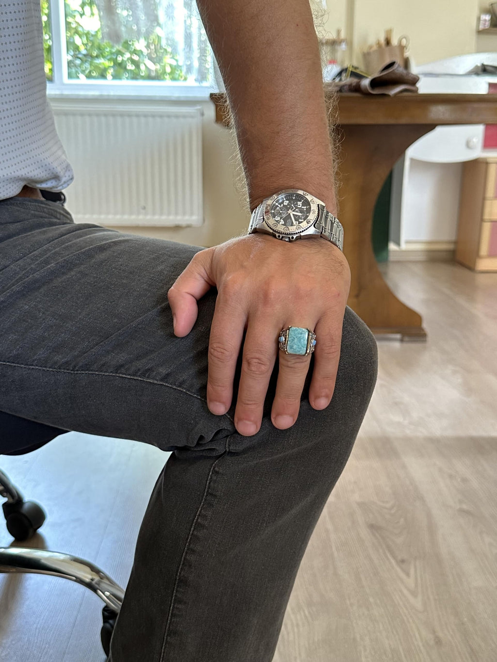 Natural Amazonite Stone Ring - 925 Sterling Silver — 4