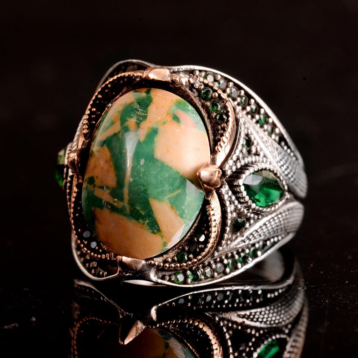 Natural Arizona Turquoise Stone Ring, 925 Sterling Silver, Handmade Sultan Ring — 4