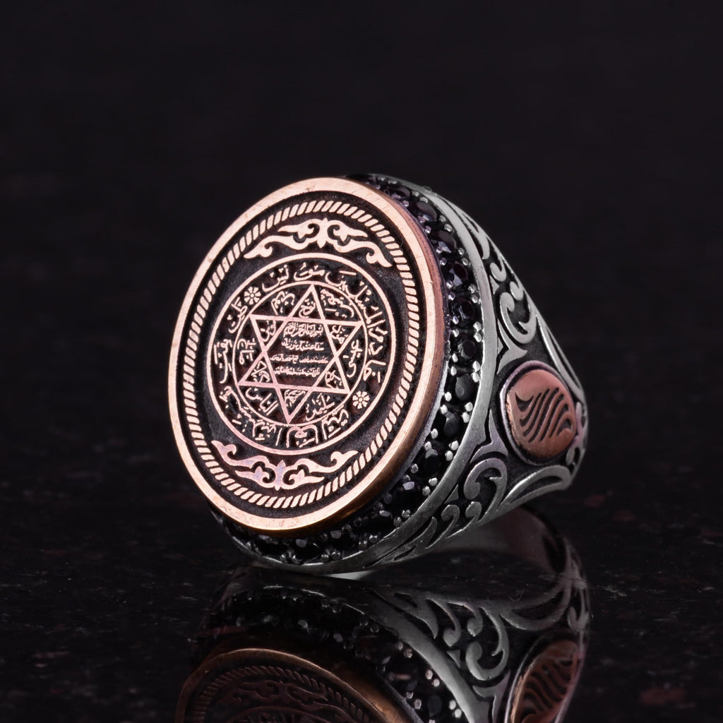 KAMBO Handmade 925 Sterling Silver Men's Ring David of Star Solomon Design Kabbalah Religious Statement Jewelry Vintage 