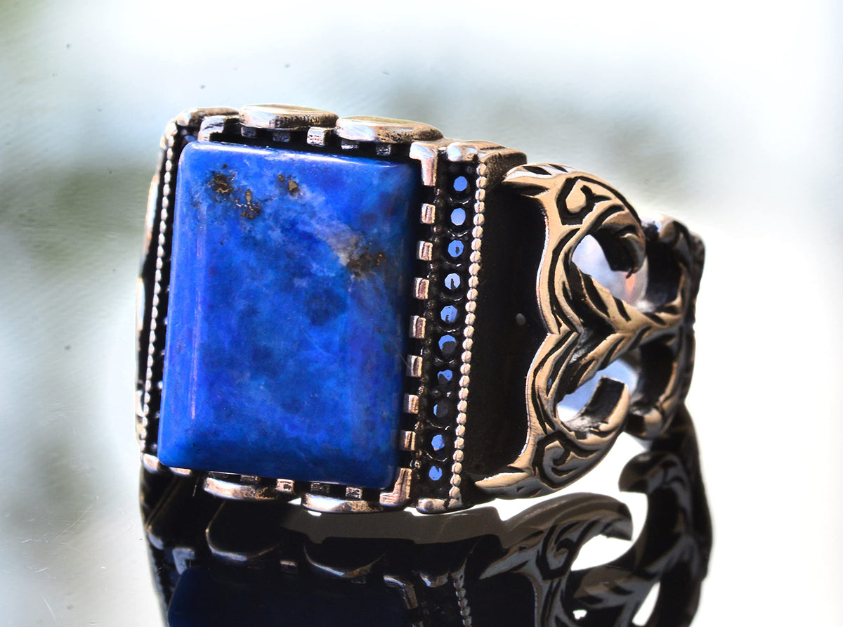 Handcrafted Silver Men's Ring | Natural Lapis Lazuli Stone | Wisdom and Reality Design — 3
