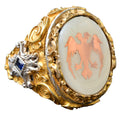 Men's Silver Ring - Pearl Stone - Ring (Double Headed Eagle)