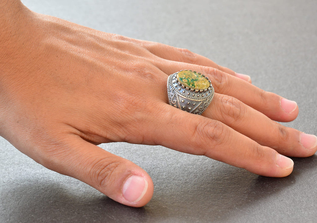 Natural Arizona Turquoise Stone Ring, Byzantine Ring, Silver Ring — 6