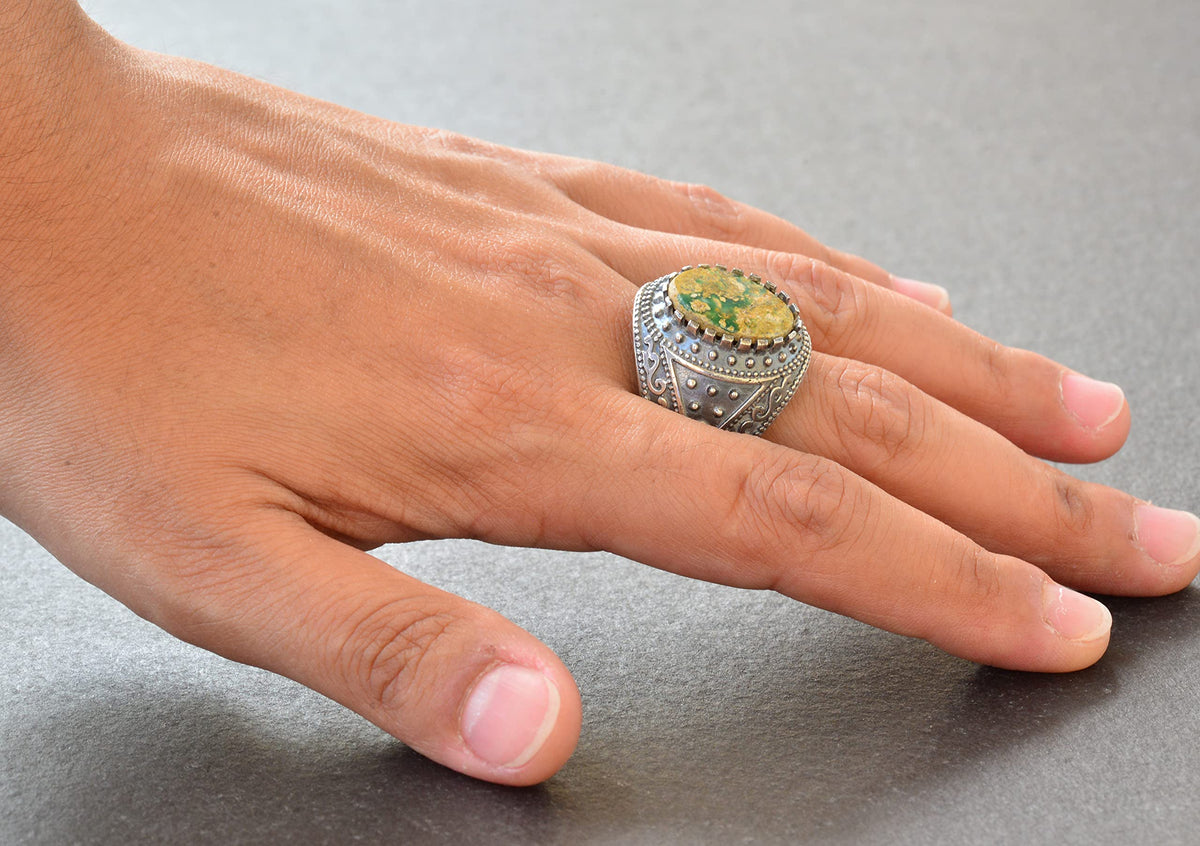 Natural Arizona Turquoise Stone Ring, Byzantine Ring, Silver Ring — 6