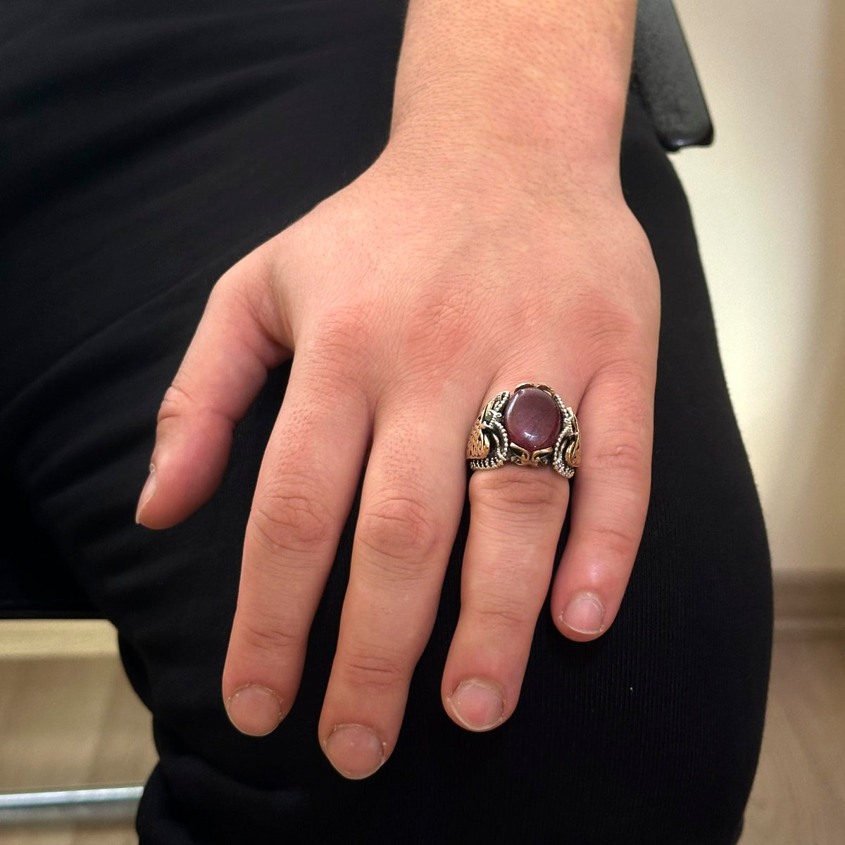 925 Sterling Silver Ring, Natural Cabochon Ruby Gemstone Ring — 3